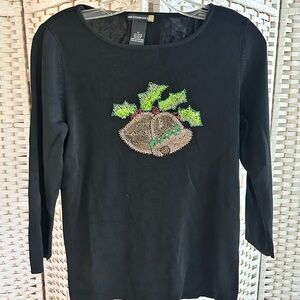 Sweaterworks Stretch Knit Christmas Bells Top